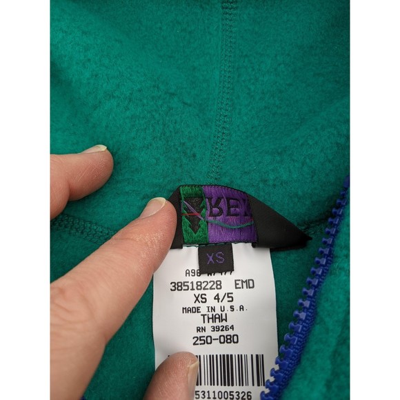 NWT NEW! REI Green Hooded Full Zip Fleece Jacket Youth Kids XS 4-5 Made in USA - Picture 5 of 6